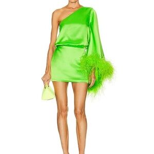 Retrofete Allegra Neon Green One-Shoulder Mini Dress Size Medium